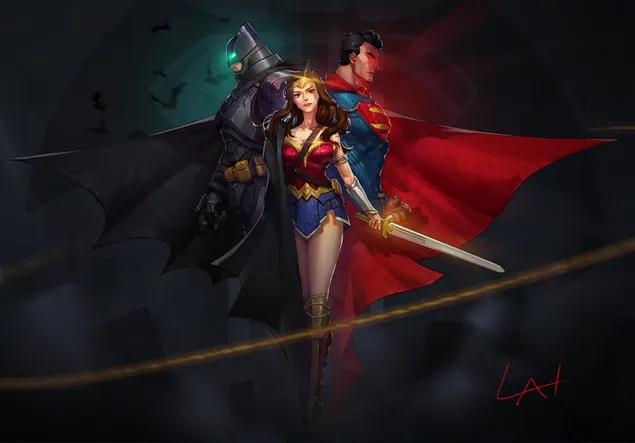 Junaci lige pravde Fanart - Wonder Woman, Batman i Superman 2K pozadina