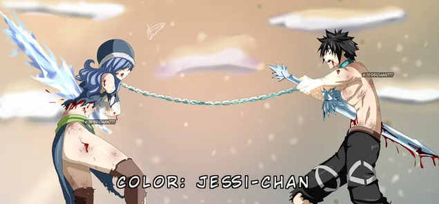 Juvia Lockser un Grey Fullbuster 2K fona tapete