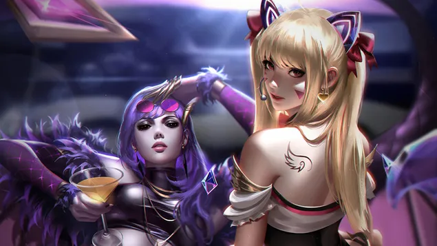 K/DA 'Evelynn' a 'D.Va'-val (Crossover LOL X Overwatch) – League of Legends (LOL) 4K háttérkép