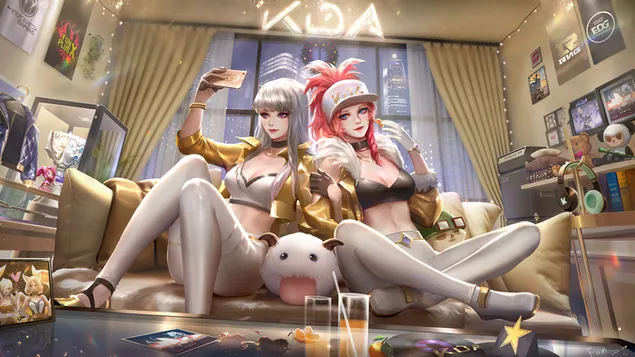 K/DA Kai'Sa con Akali 'Prestige Edition' Splash Art - League of Legends (LOL) 4K sfondo