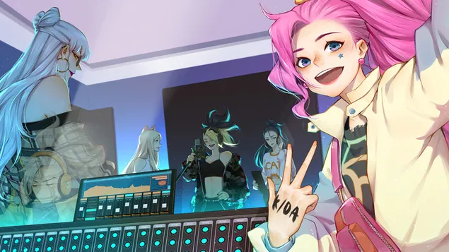 K/DA Popstars in Recording Studio (Anime FA) - League of Legends (LOL) 4K wallpaper