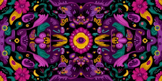 ลวดลายคาไลโดสโคปพร้อมลวดลายดอกไม้และดวงตา 2K วอลเปเปอร์