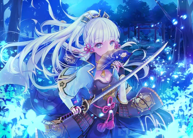 Kamisato Ayaka และดาบยาวของเธอ | เก็นชิน อิมแพ็ค 2K วอลเปเปอร์