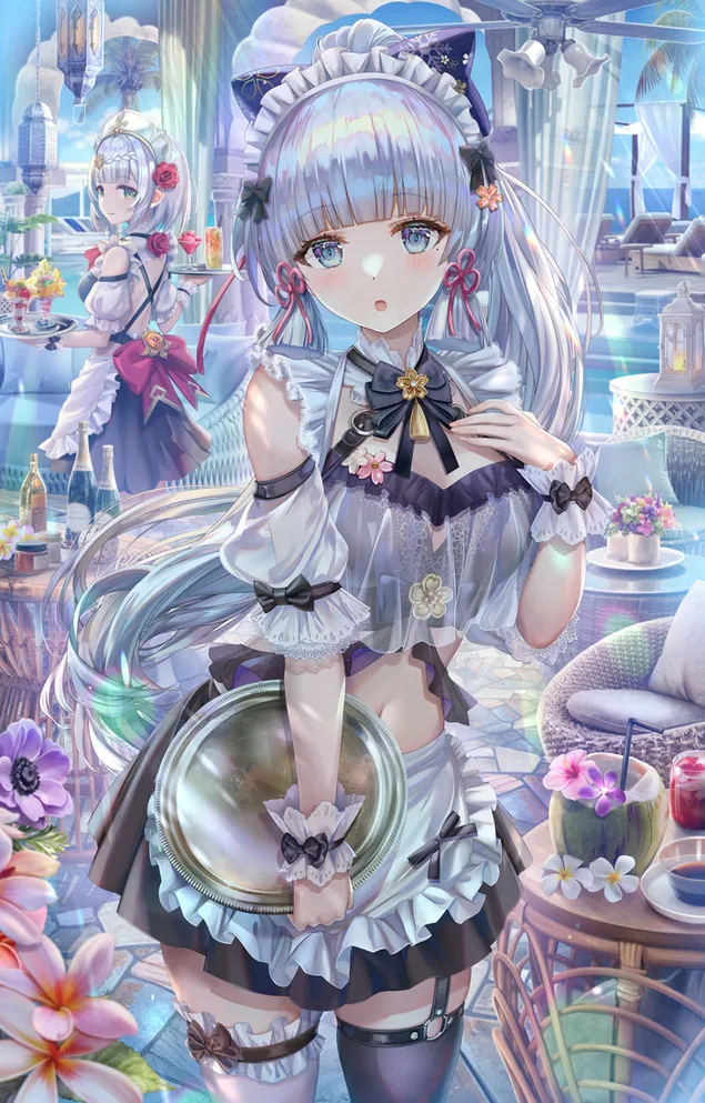 上里绫香 | 餐厅里的热辣服务员 (Ganshin Impact) 2K 壁纸