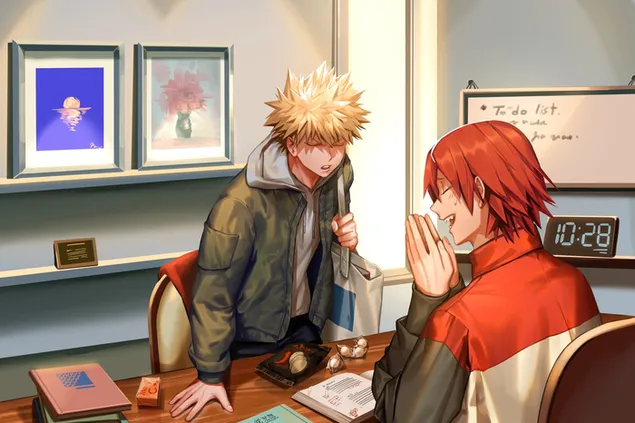Katsuki Bakugo și Eijiro Kirishima (lucru de birou) 2K imagine de fundal