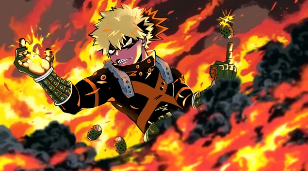 Katsuki Bakugo drži granatu 2K pozadina