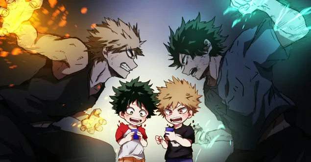 Katsuki Bakugo protiv Izuku Midorije 2K pozadina