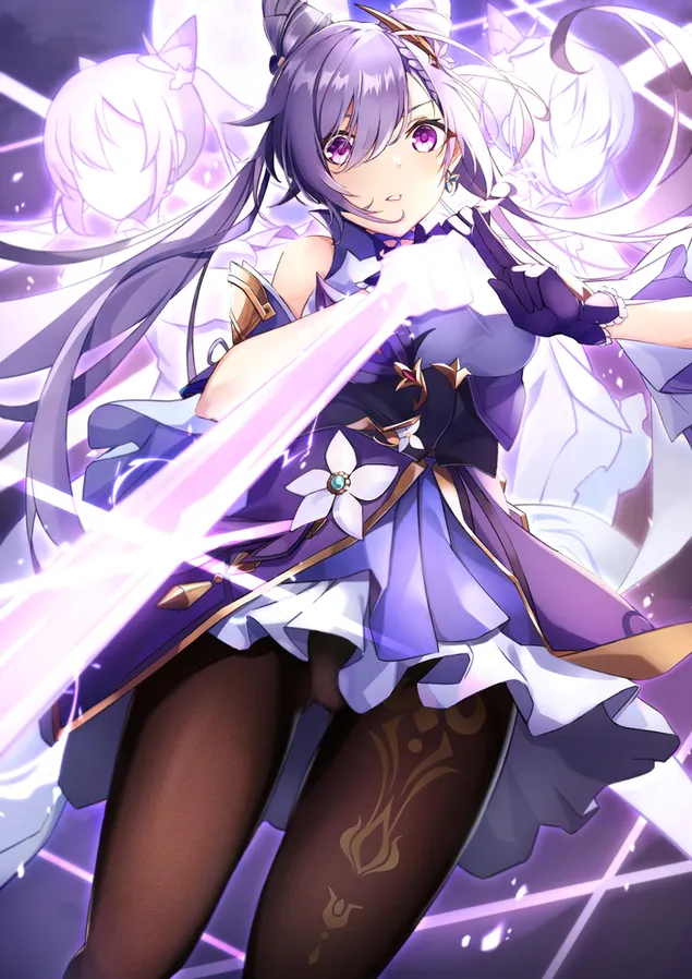 Keqing | electro poliarm shadow (Genshin Impact) 2K wallpaper