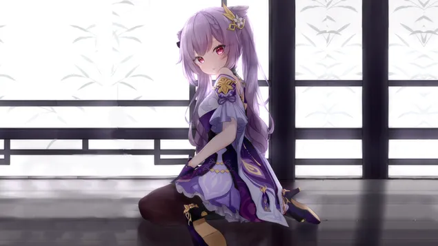 Keqing mirant enrere i mirant-te (Ganshin Impact) HD fons de pantalla