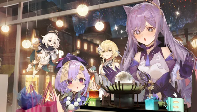 Keqing & team försöker se framtiden | Ganshin Impact HD bakgrund