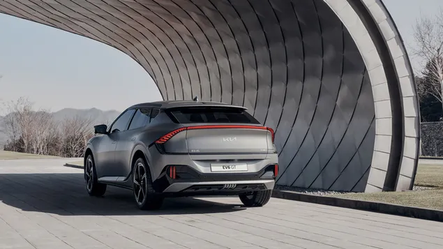 Taustakuva Kia EV6 GT 2022 harmaa tausta- ja sivukuva 4K