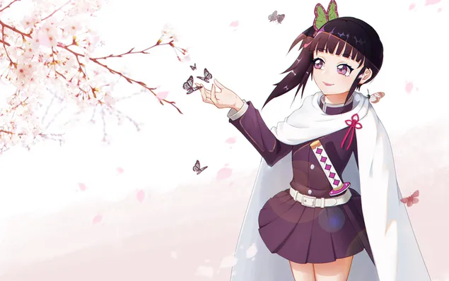 Kimetsu No Yaiba - Kanao con mariposa y flor de cerezo 2K fondo de pantalla