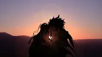 Kimetsu No Yaiba - Tanjiro i Nezuko s pozadinom zalaska sunca HD pozadina