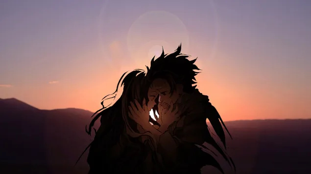 Kimetsu No Yaiba - Tanjiro and Nezuko with sunset background download