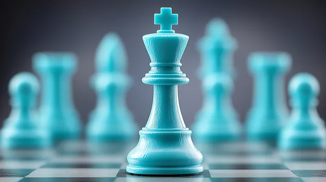 piece d'echecs representant un roi avec des compagnons flous sur un echiquier a damier telechargement