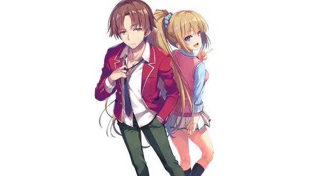 Kiyotaka Ayanokouji og Kei Karuizawa fra Classroom of the Elite sesong 2 4K bakgrunn