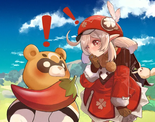 Klee und ihre Bärenpuppe | Ganshin-Einschlag 2K Hintergrundbild