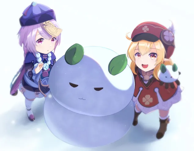 muat turun klee & qiqi berdua membuat manusia salji comel bersama | kesan genshin