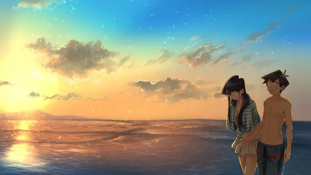 Komi Can't Communicate - Shouko Komi & Hitohito Tadano At Beach 4K 壁纸