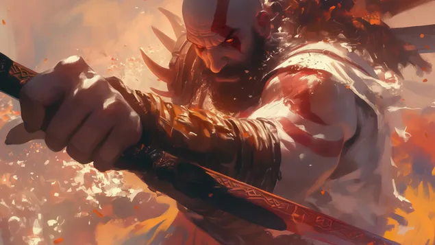 Kratos az erő isteni megszemélyesítése God of War Ragnaröktől 4K háttérkép