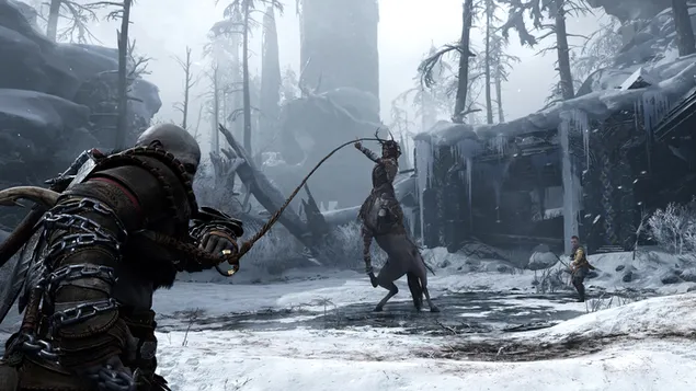 Kratos vs. Centaur Girl - God Of War: Ragnarok (videogame) 4K achtergrond