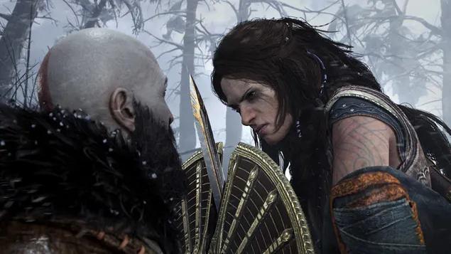 Kratos vs. Freya - God Of War: Ragnarok (videogame) 4K achtergrond