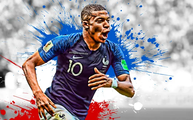 deanann kylian mbappe, imreoir og fhoireann naisiunta na fraince, ceiliuradh ar sprioc le dathanna gorm dearg ioslodail