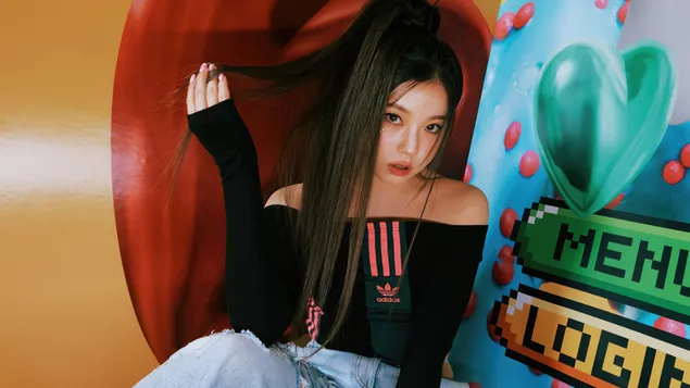 Kyujin من NMIXX (فرقة Kpop) في تصوير Young ، Dumb ، Stupid MV 4K خلفية