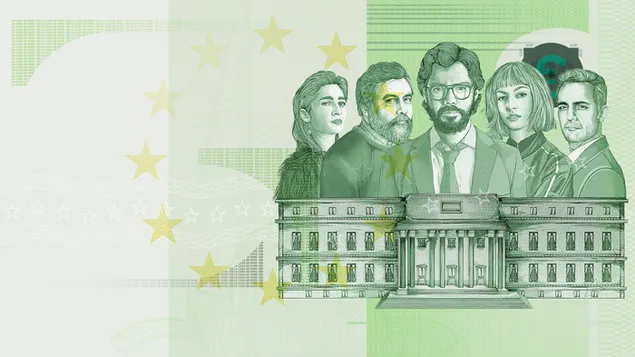 La foto della casa di carta sui soldi 2K sfondo