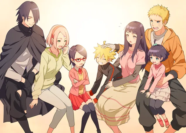 La familia de Naruto y Sasuke está feliz y alegre juntos