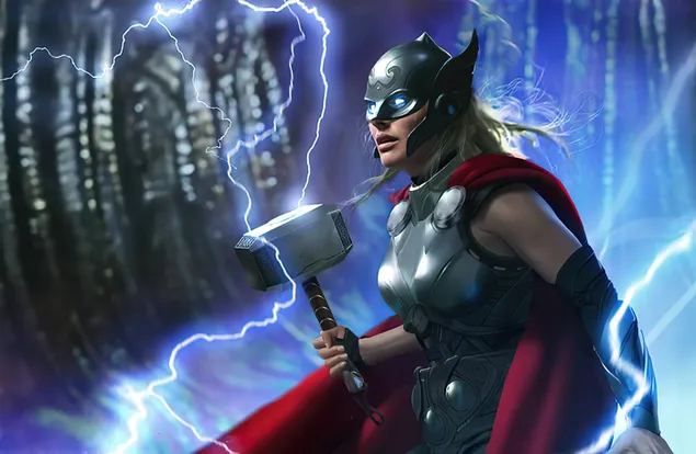 'Lady Thor' with Mjolnir Hammer | Thor Love and Thunder (Marvel Movie) 4K wallpaper