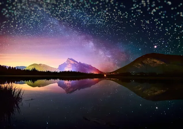 Lago con aurora boreal y vista de estrellas por la noche HD fondo de pantalla