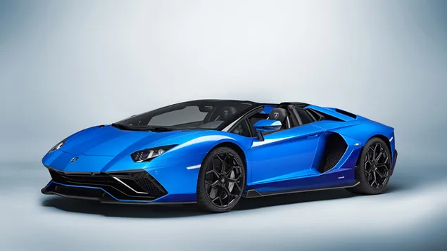 Vista frontale e laterale della Lamborghini Aventador LP780-4 Ultimae Roadster 2022 4K sfondo