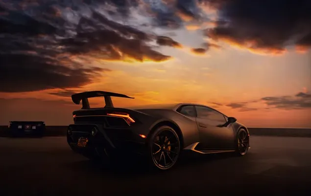 Lamborghini en un atardecer épico 4K descarga de fondo de pantalla