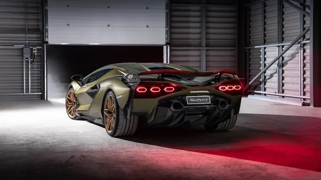 Lamborghini con propiedades negras brillantes en el parque 4K fondo de pantalla