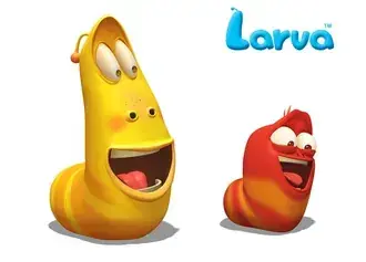 Tapeta Larva animace série dvě larvy ve žluté a červené barvě na bílém pozadí pozadí 4K