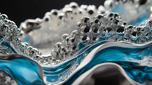حباب های موج لایه ای در رنگ های نقره ای و آبی آسمانی کاغذدیواری  8K