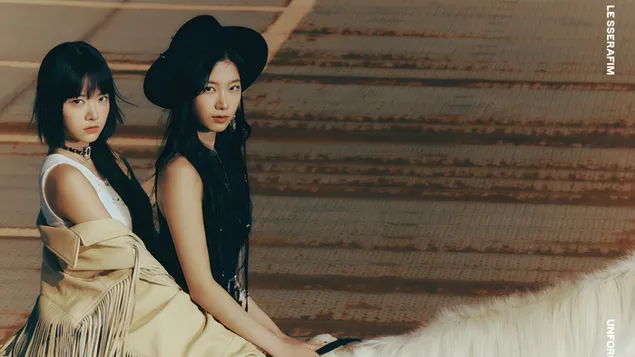 LE SSERAFIM's Eunchae with Kazuha | Unforgiven MV (Dusty Amber Vers.) Shoot 4K wallpaper