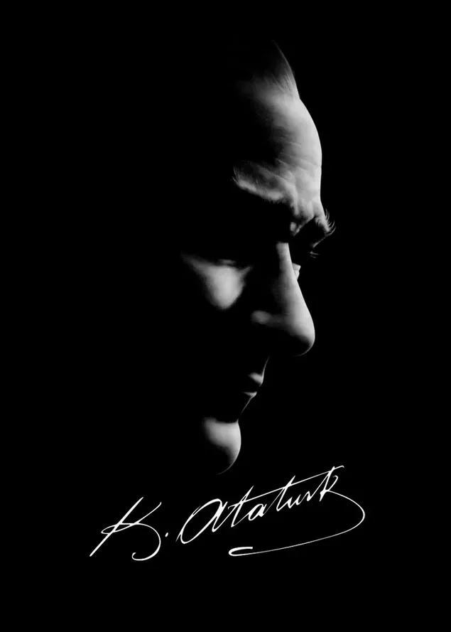 Retrato firmado en blanco y negro del líder Mustafa Kemal Ataturk 2K fondo de pantalla