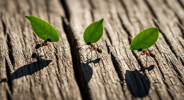 Milingonat Gjetheprerëse që Mbajnë Gjethe mbi Dru | Puna Ekipi i Natyrës 4K sfond
