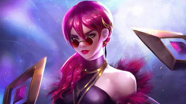 Taustakuva League of Legends anime vaaleanpunainen tukkainen tyttö 2K