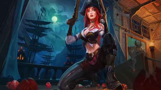 Ταπετσαρία Το League of Legends οπλισμένη πόζα Miss Fortune 8K