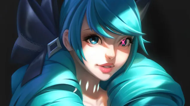 League of Legends pragtige anime meisie Gwen portret 4K muurpapier