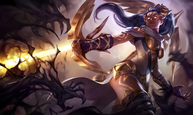 Páipéar balla League of Legends cailín anime álainn le gruaig fhadaHD