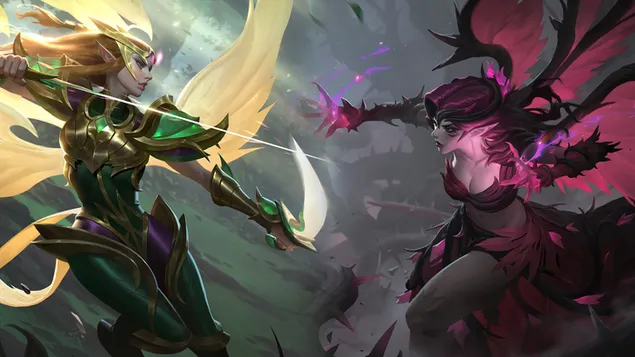 Páipéar balla League of Legends (LOL) - Viridian 'Kayle' Vs. Ealaín Splash Dreach Dubh 'Morgana'8K