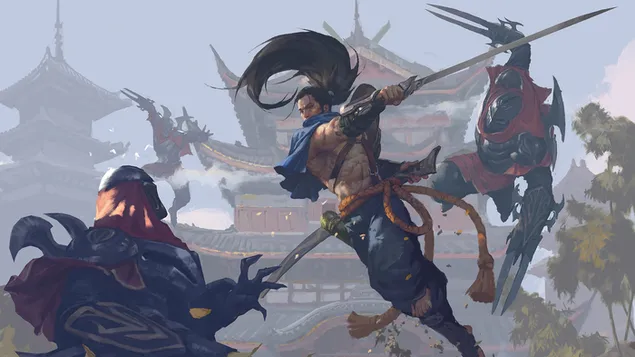 Legendų lyga (LOL) – Yasuo vs. Zedas 4K ekrano užsklanda