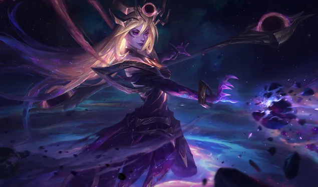 Ikhtisar anime gadis berambut pirang League of Legends video game 4K wallpaper
