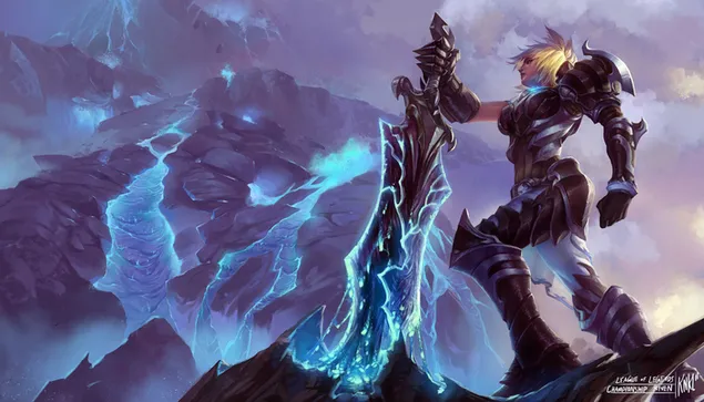 League Of Legends - Guerriero con spada magica 2K sfondo