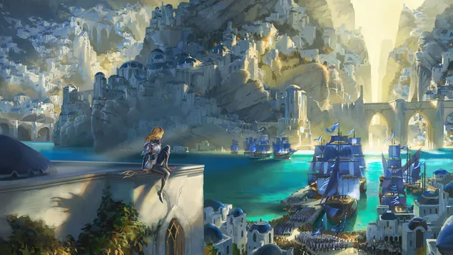 Legends Of Runeterra anime girl i vaixells de vela HD fons de pantalla