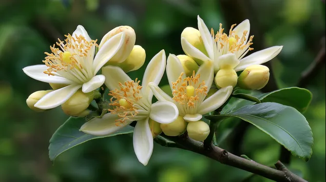 Kluster Bunga Limau dengan Putik, Pandangan Terperinci 2K kertas dinding